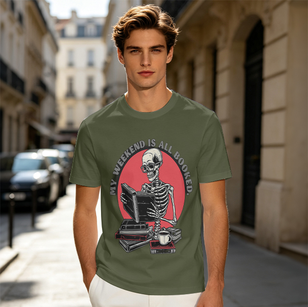 My Weekend Is All Booked Skeleton Reading T-Shirt