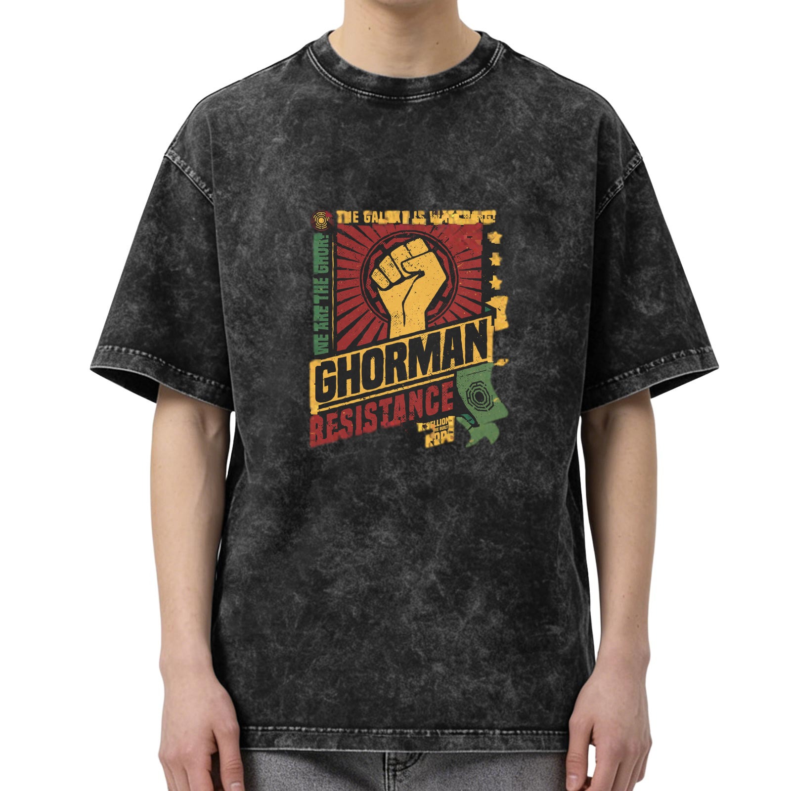 Ghorman Resistance Fist Graphic Acid-Wash Oversized T-Shirt
