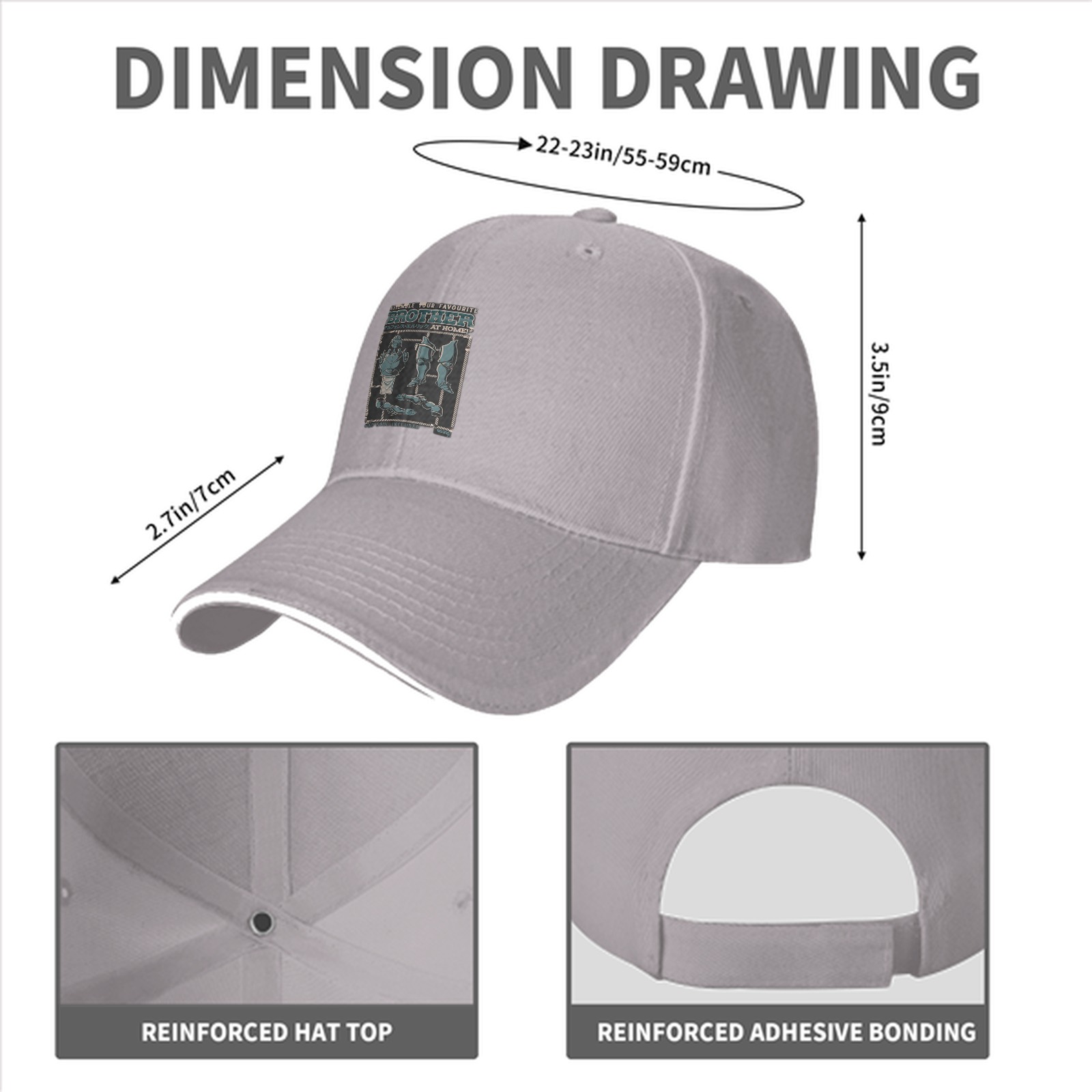 Black Baseball Cap With Funny Brother Assembly Graphic Print