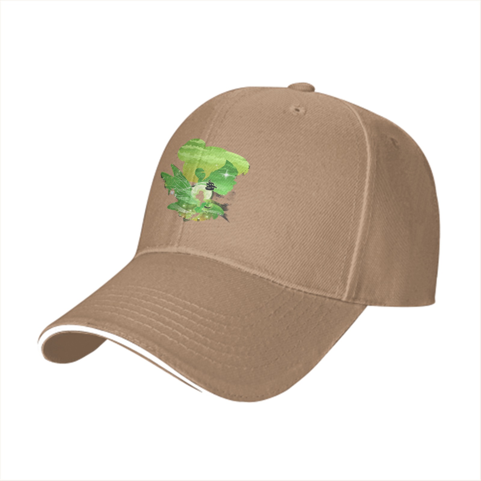 Black Baseball Cap With Green Fairy Silhouette Graphic