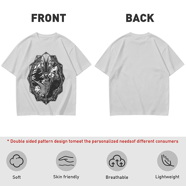Olive Green T-Shirt With Alien Raven Occult Graphic Print