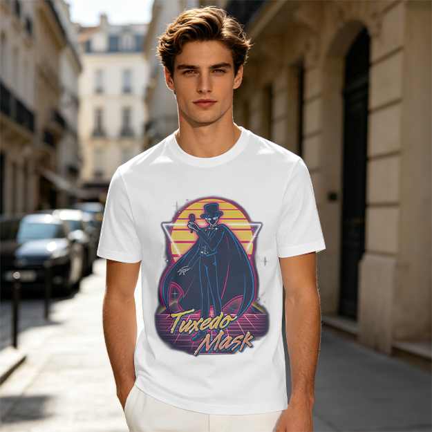 Tuxedo Mask Retro Neon Graphic Olive T-Shirt