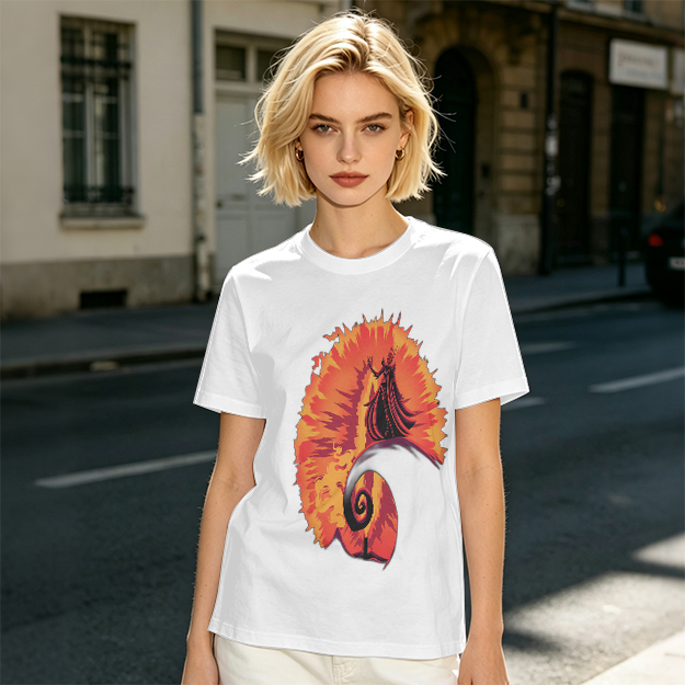 Olive T-Shirt With Fiery Spiral And Silhouette Figure Print