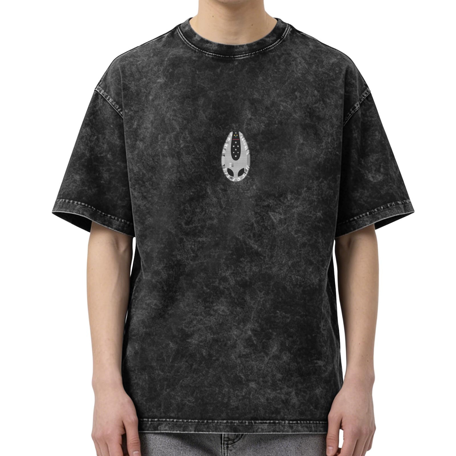 Oversized Black Acid Wash T-Shirt With Alien Face Graphic