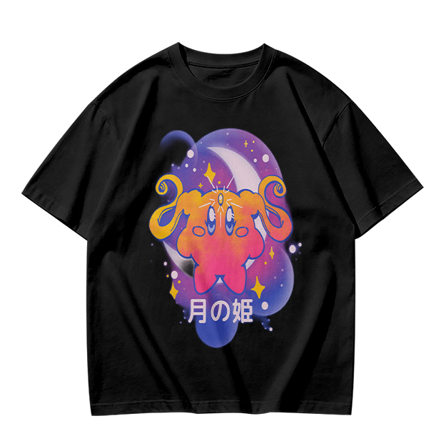 Olive t-shirt with cosmic cat and moon graphic print