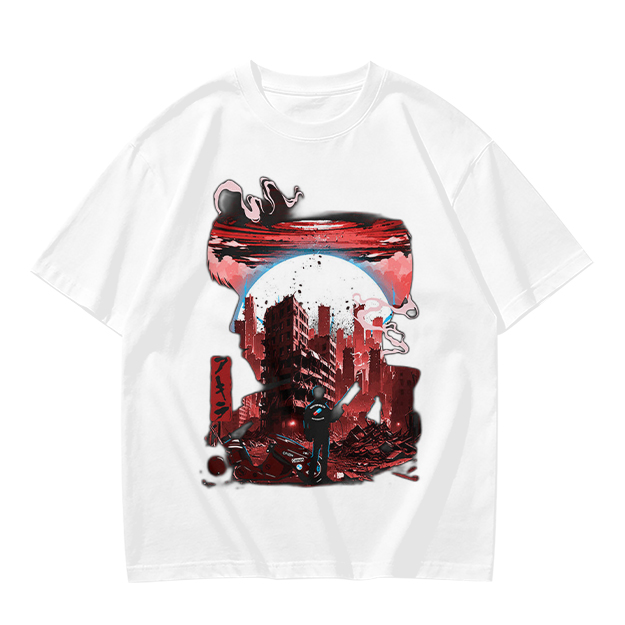 Olive Graphic T-Shirt with Post-Apocalyptic Cityscape Print
