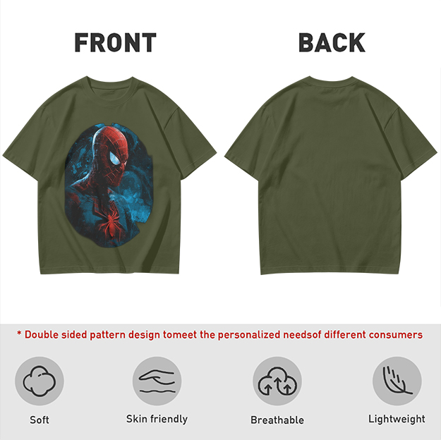 Olive Green T-Shirt with Dark Artistic Spider-Man Print