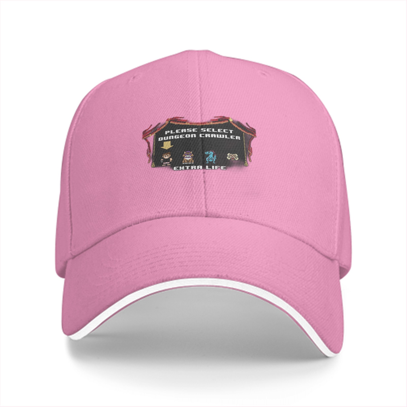Black baseball cap with dungeon crawler character select design