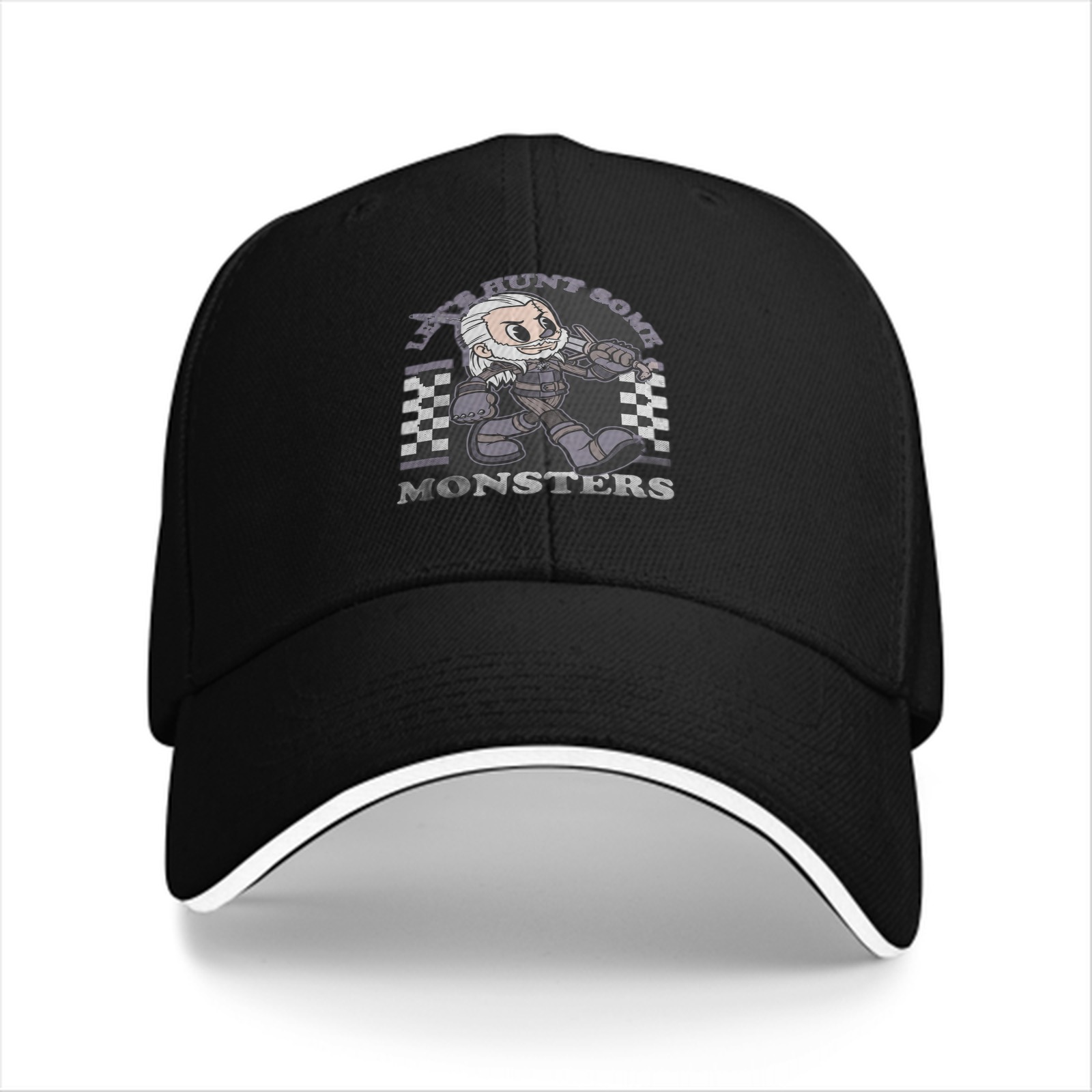 Black baseball cap with chibi witcher monster hunt graphic