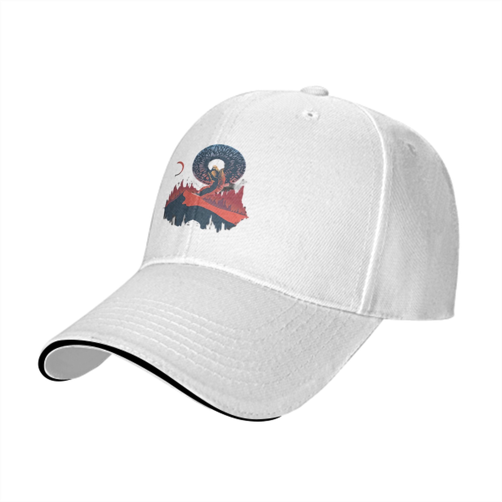 Black Baseball Cap With Surreal Celestial Mountain Art Print