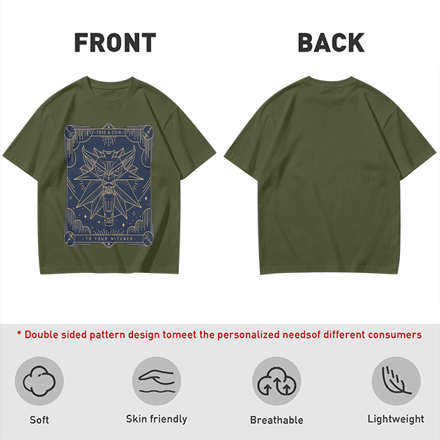 Olive Green Witcher Medallion Graphic T-Shirt