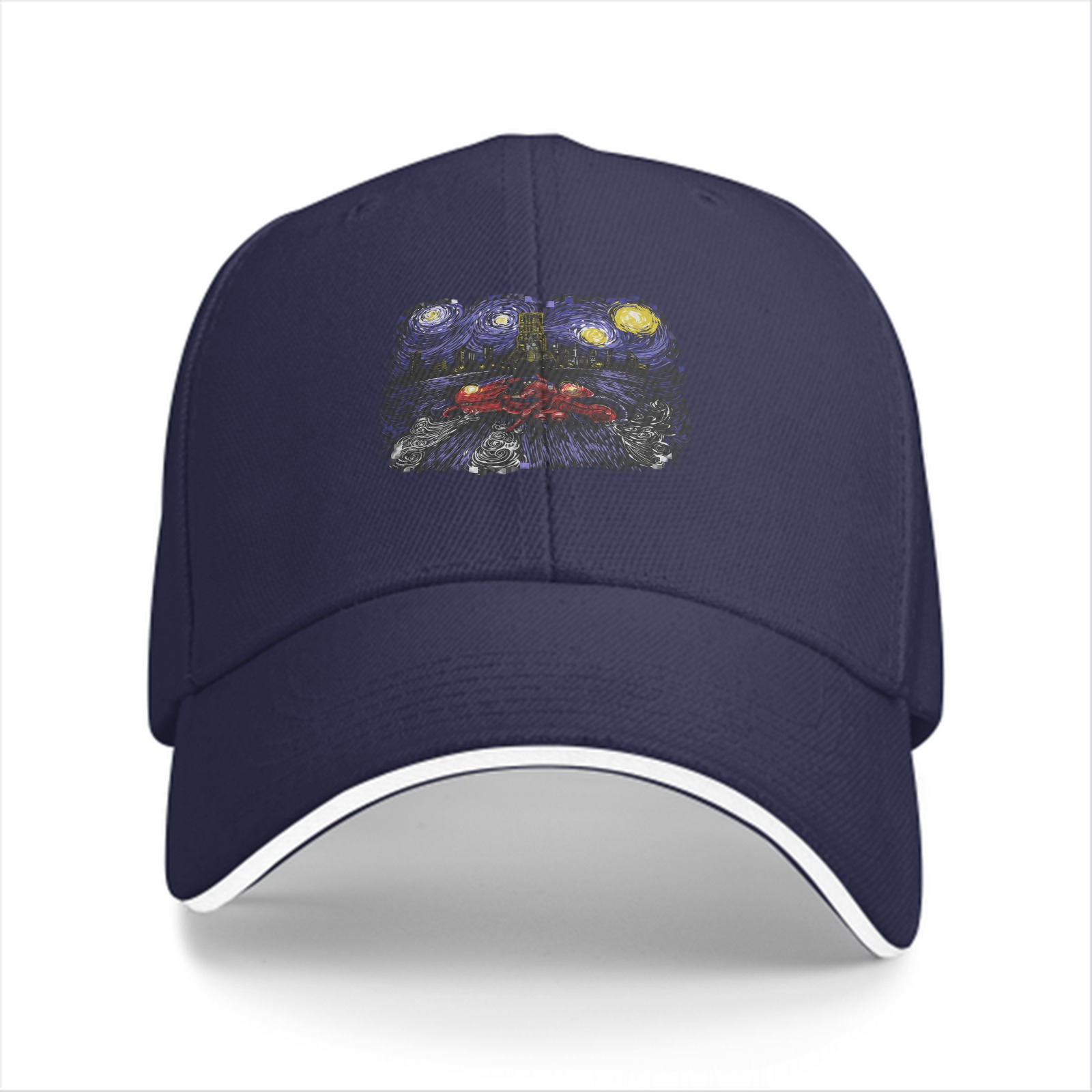 Black Baseball Cap With Starry Night Inspired Art Print