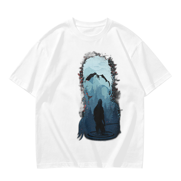 Olive T-Shirt With Dark Fantasy Silhouette And Dragon Print
