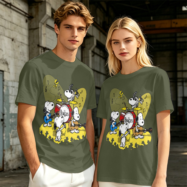 Olive T-Shirt Featuring Snoopy Band Playing Music