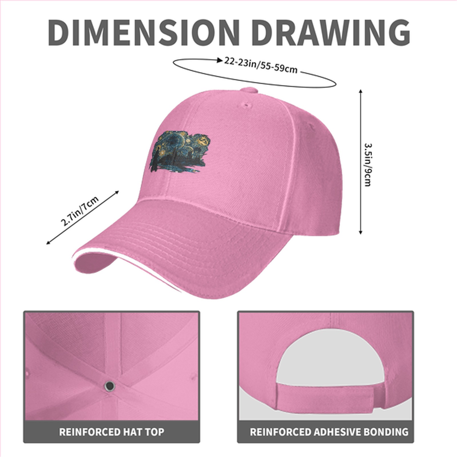 Black baseball cap with Starry Night inspired artistic print