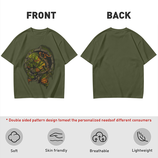Olive Green T-Shirt With Ninja Turtle Porthole Graphic