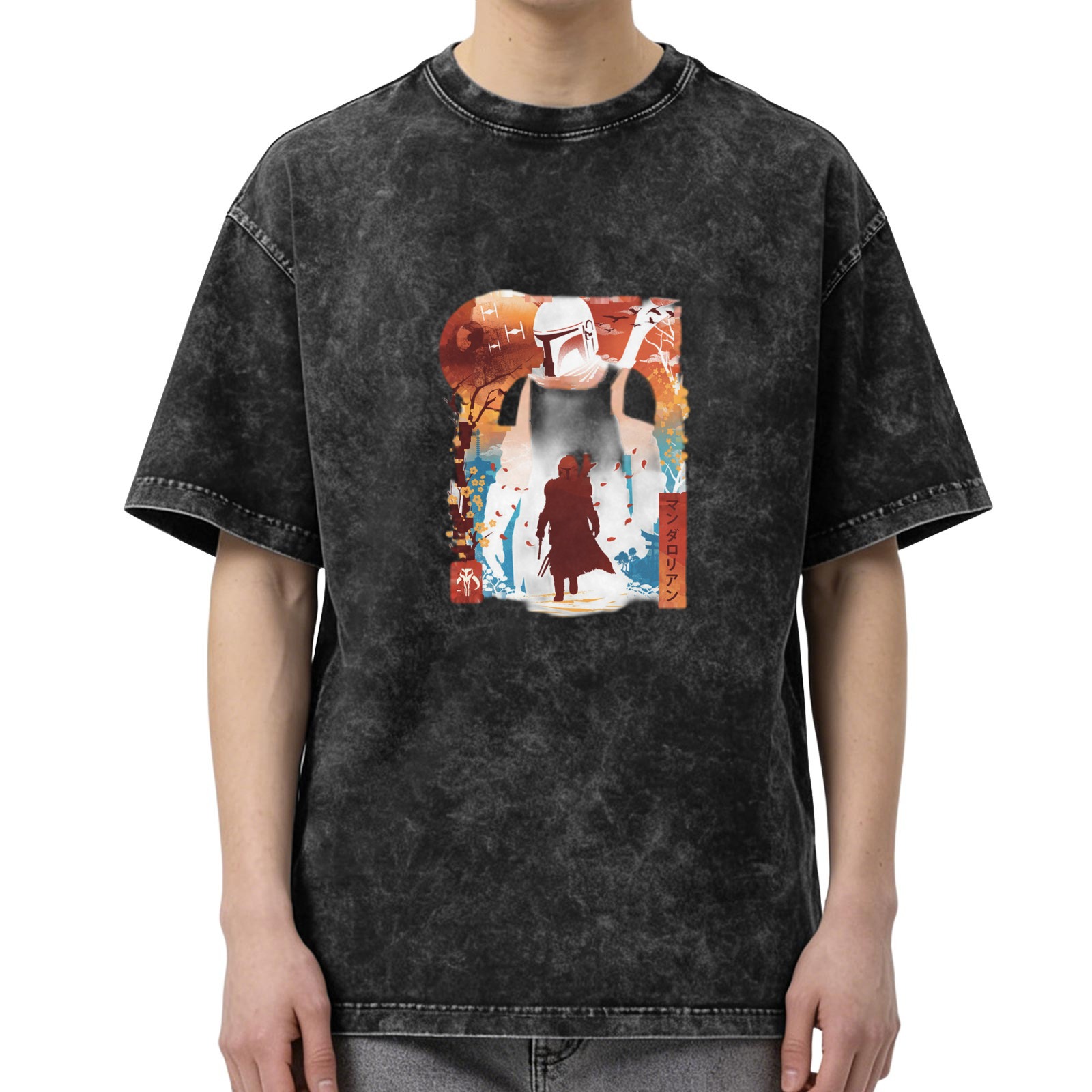 Washed Black Mandalorian Graphic Short Sleeve T-Shirt