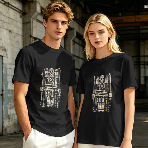 Olive T-Shirt With Mechanical Skull Weapon Art Print
