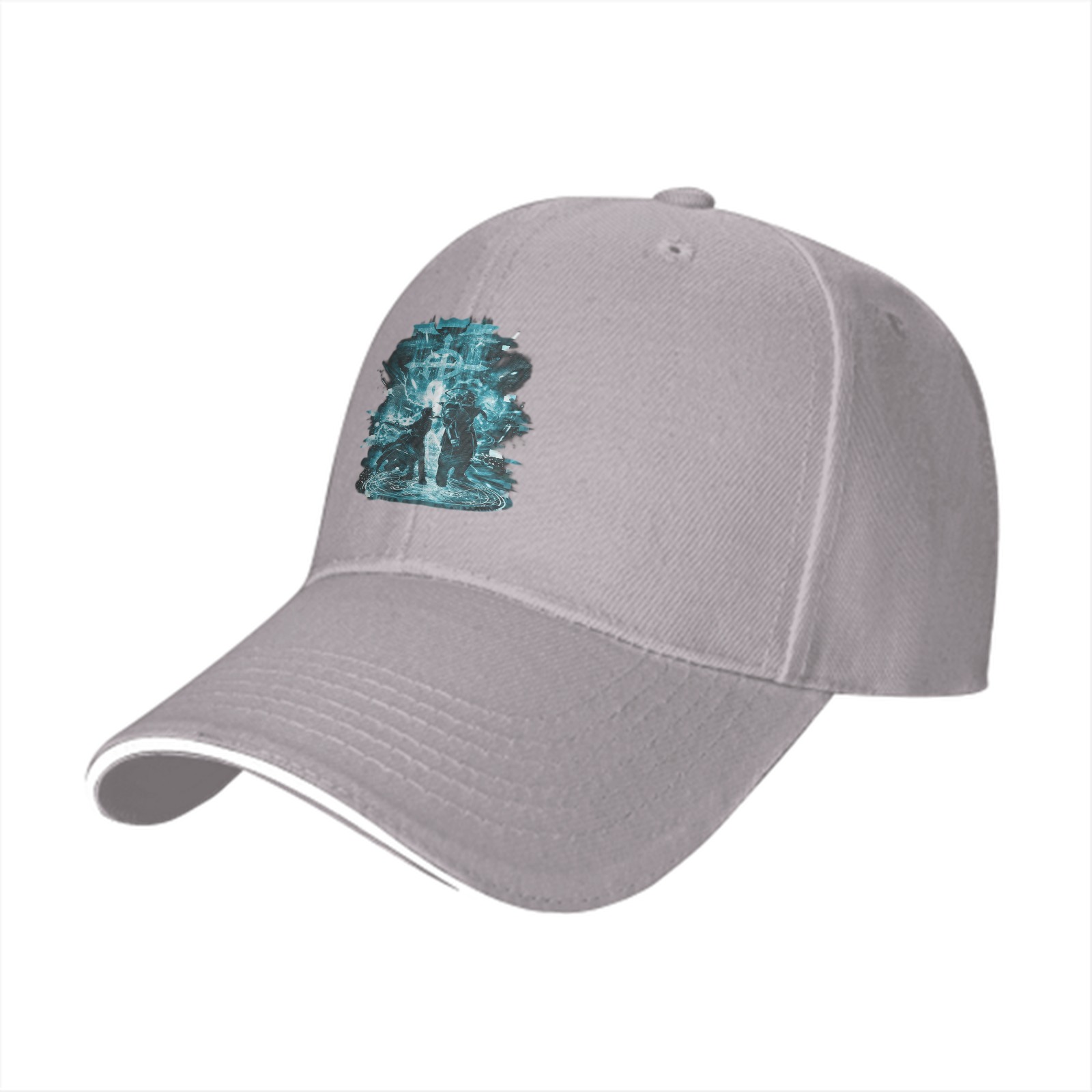 Black Baseball Cap With Fantasy Battle Themed Graphic Print