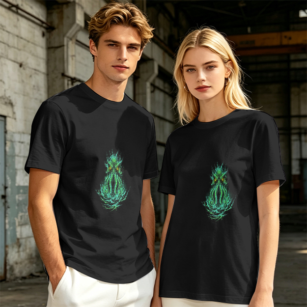 Olive Green T-Shirt With Glowing Cthulhu Monster Print
