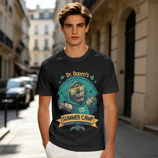 Dr. Doom's Summer Camp Themed Graphic T-Shirt