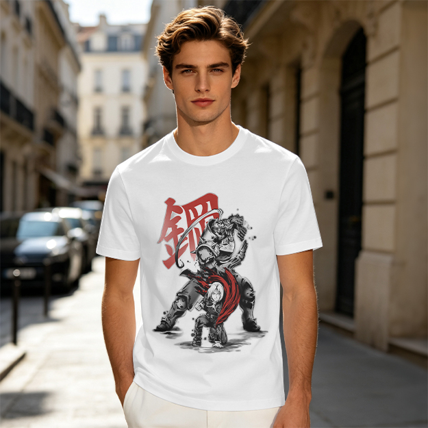 Olive T-shirt with Fullmetal Alchemist Character Art Print