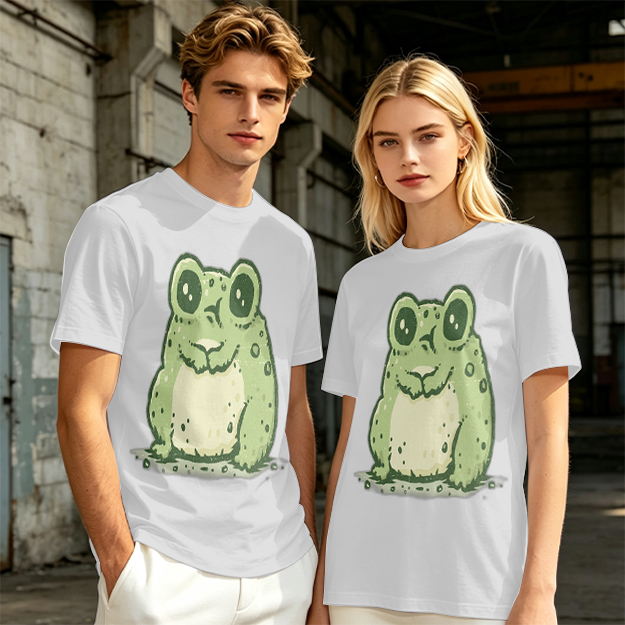 Olive Green T-Shirt With Cute Cartoon Frog Graphic Print