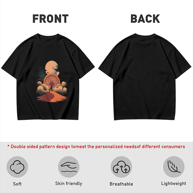 Olive T-Shirt with Surreal Desert Sunset Graphic Print