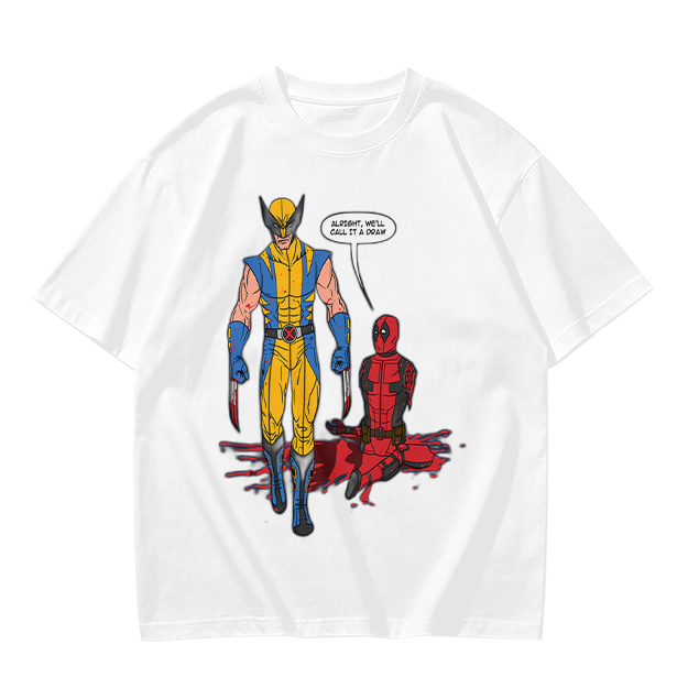 Olive T-Shirt Featuring Wolverine and Deadpool Comic Art