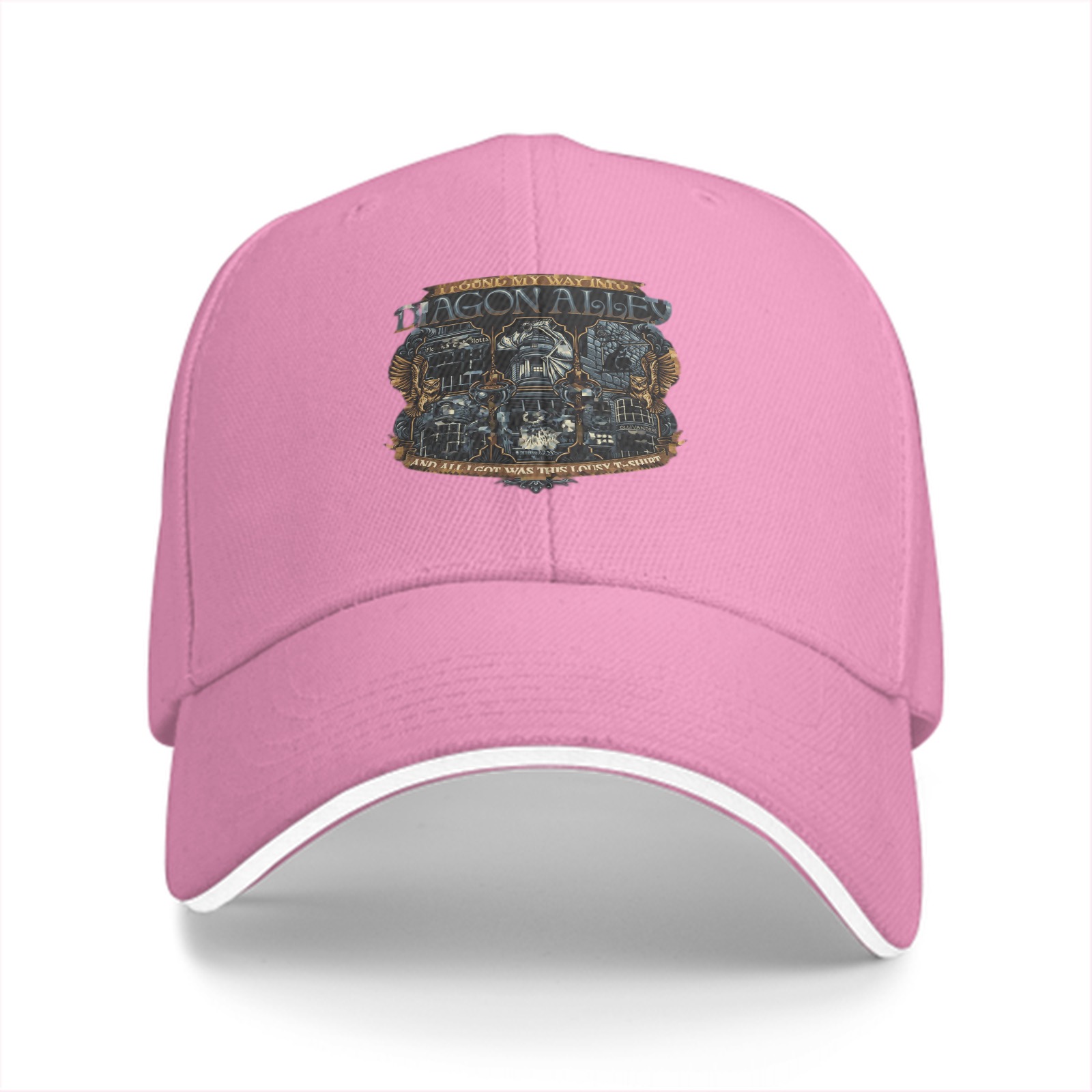 Black Baseball Cap With Diagon Alley Fantasy Graphic Print