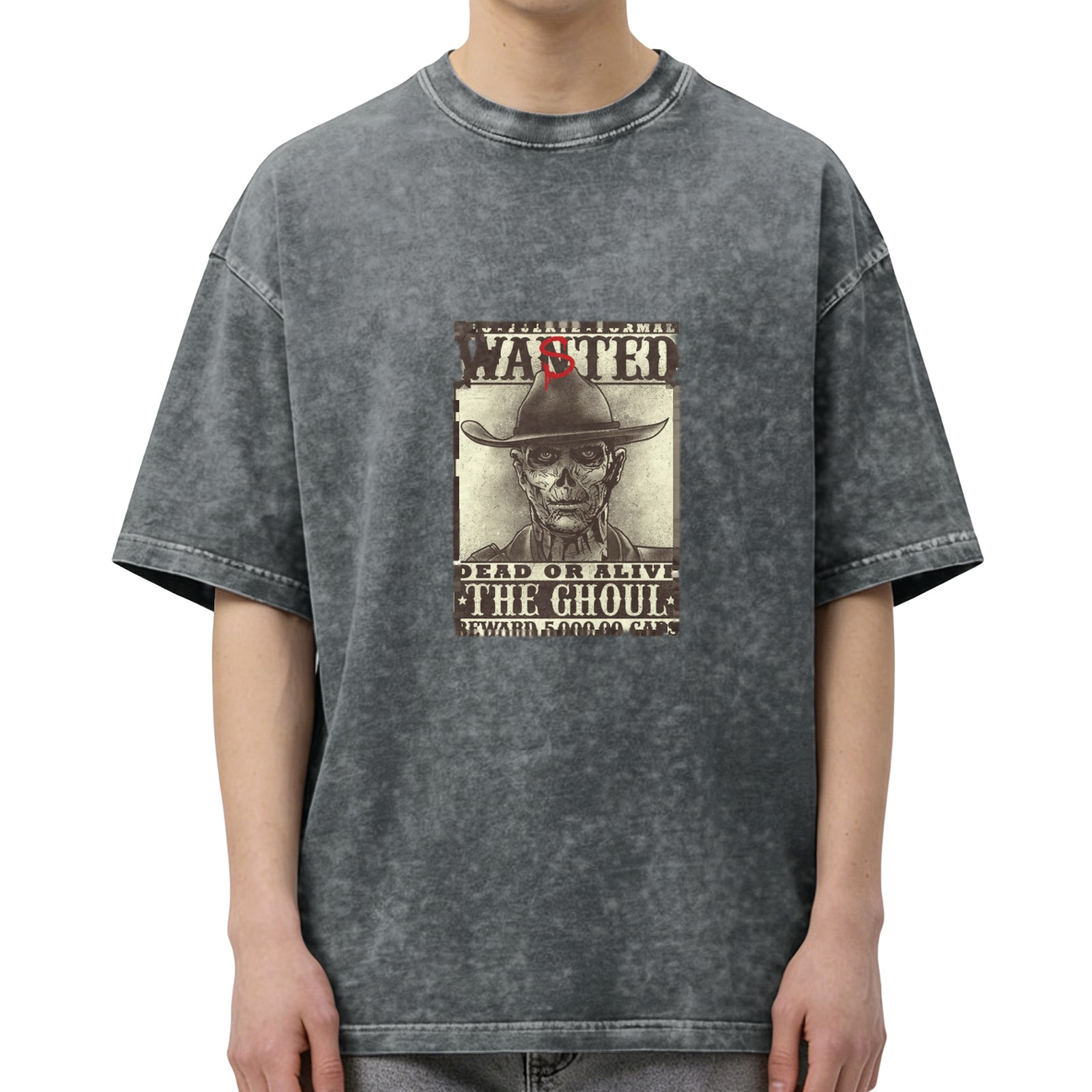 Wanted The Ghoul Graphic Acid Wash Black T-Shirt