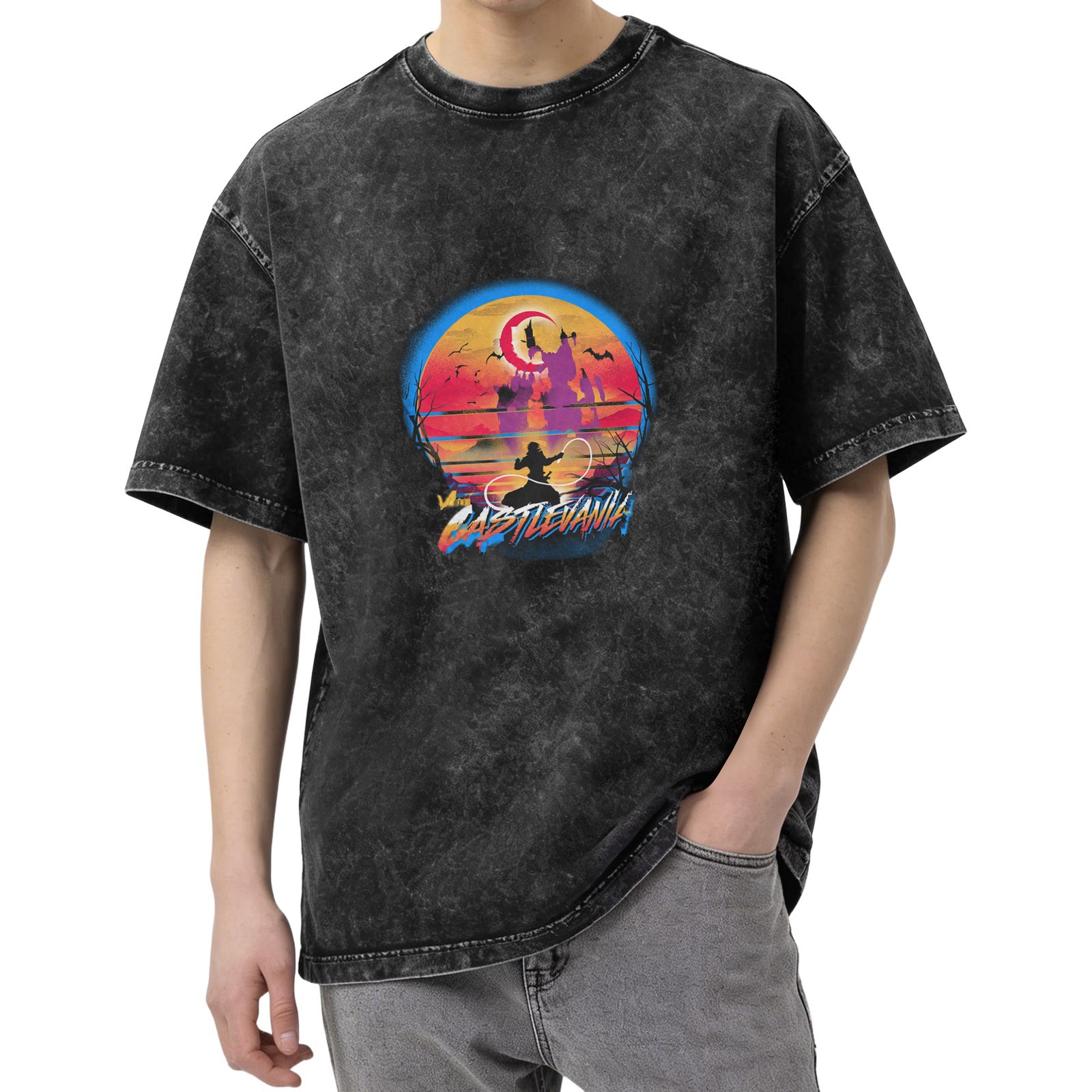 Retro Castlevania Graphic Oversized Acid Wash T-Shirt