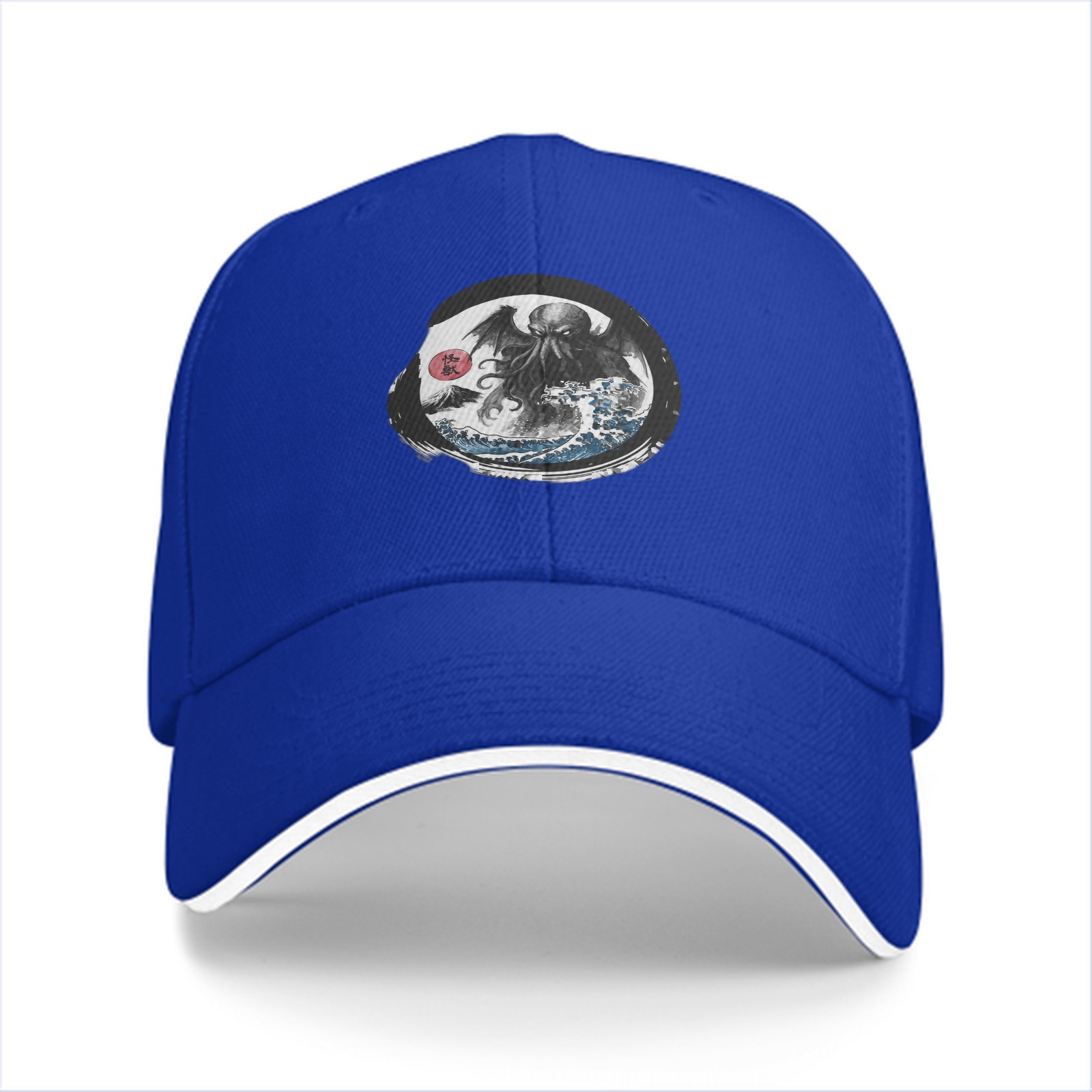Black Baseball Cap with Cthulhu Great Wave Art Print