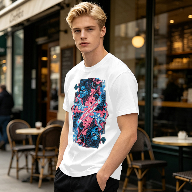 Olive Graphic Tee With Teleportation Demon Artwork