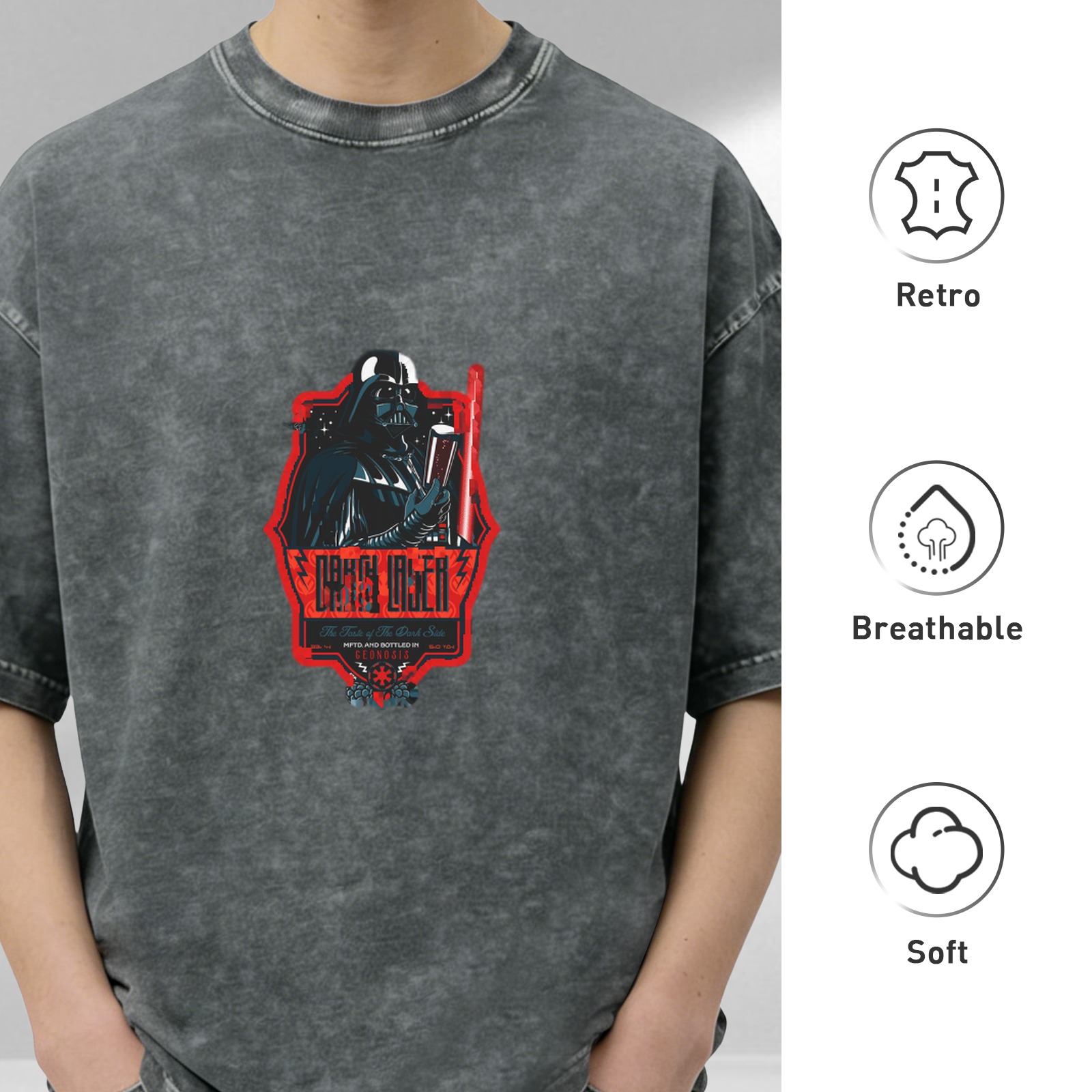 Darth Vader Graphic Dark Wash Cotton T-Shirt
