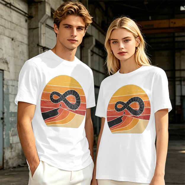 Olive T-Shirt With Retro Sunset Infinity Worm Graphic