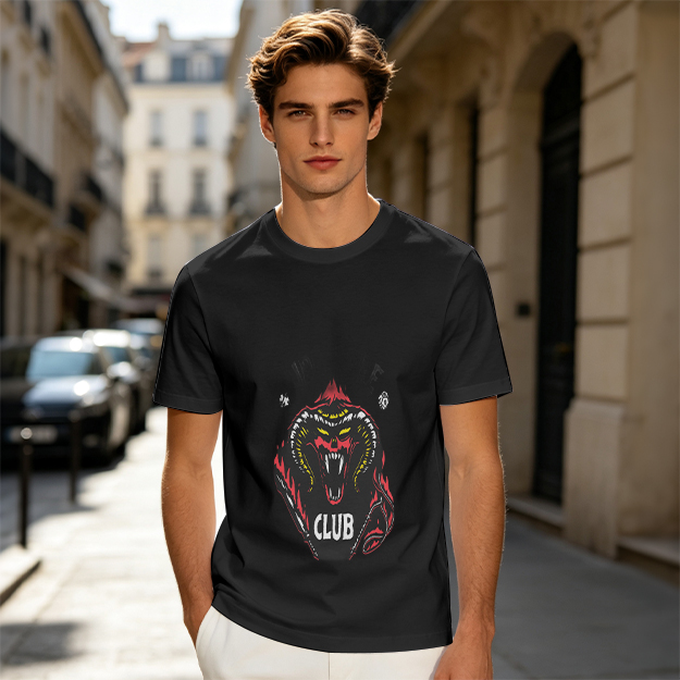 Olive Graphic T-Shirt With Demon Head And CLUB Print
