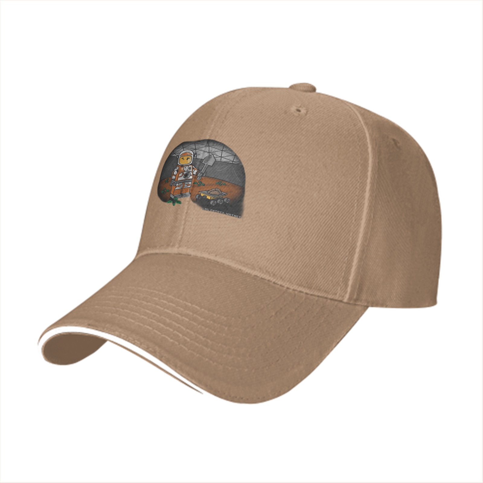 Black baseball cap with space astronaut minifigure graphic