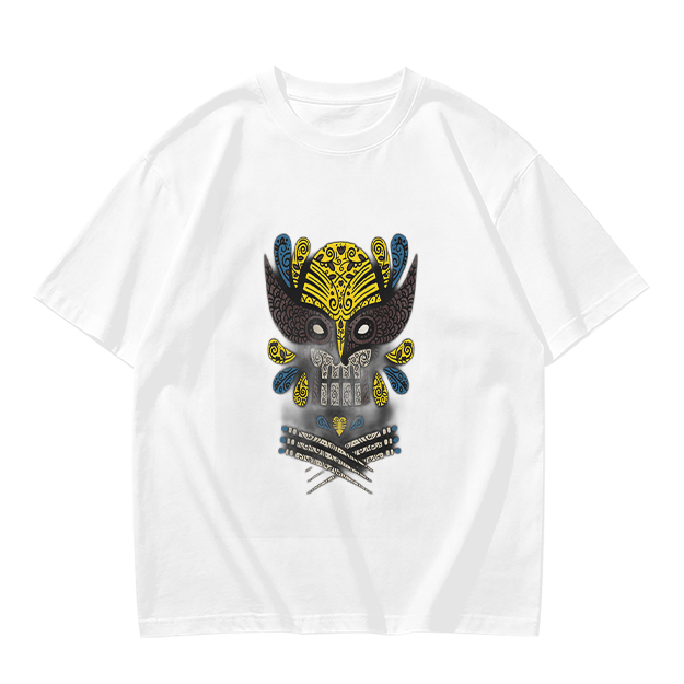 Olive T-Shirt With Ornate Skull Mask Graphic Print