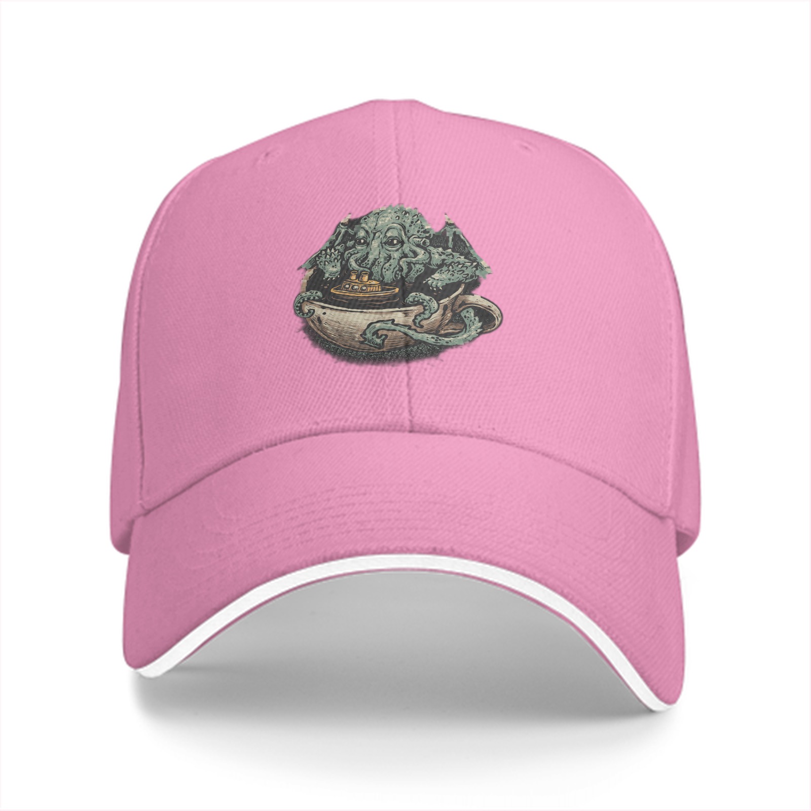 Black Baseball Cap With Cthulhu In Teacup Graphic Print