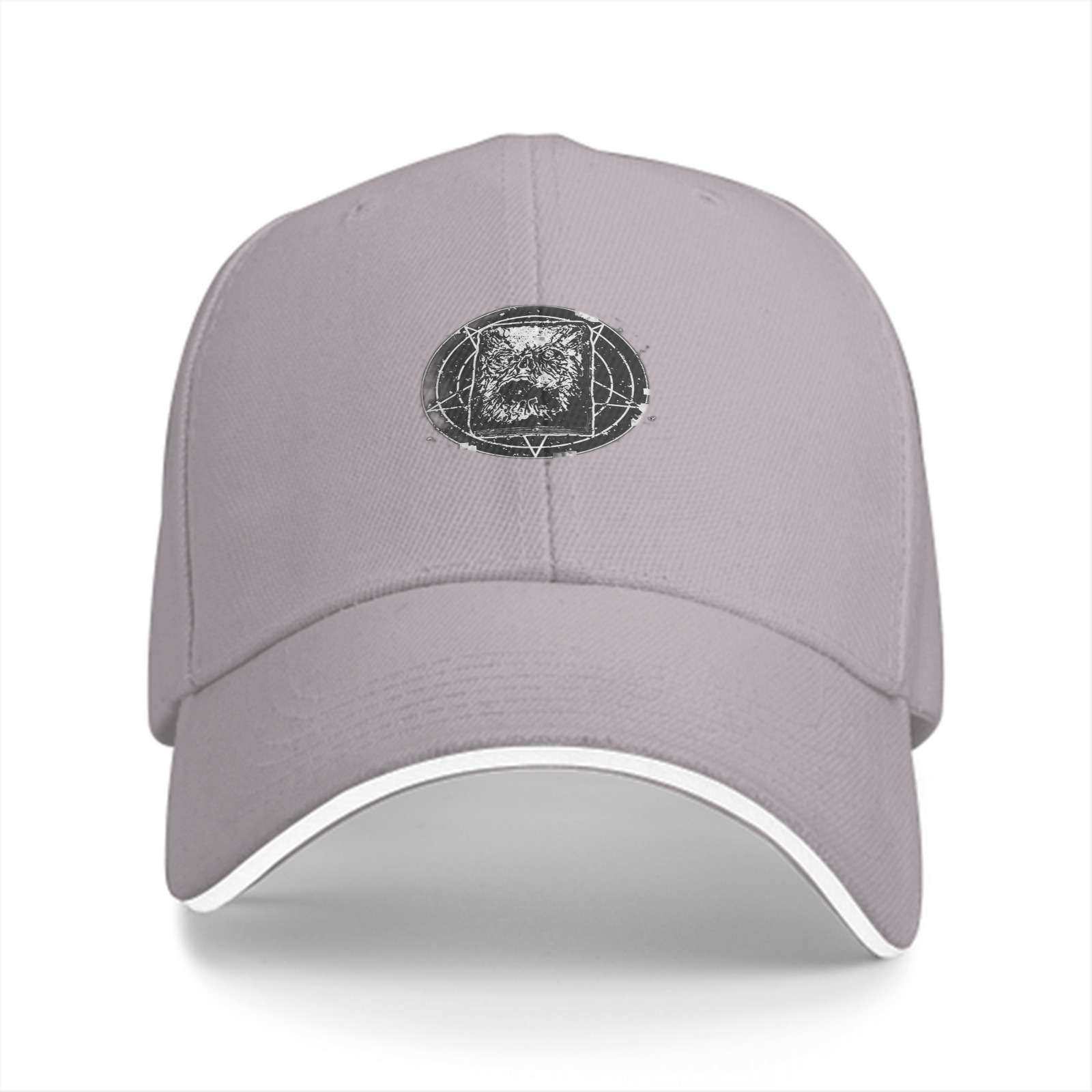 Black baseball cap with occult geometric wolf head graphic