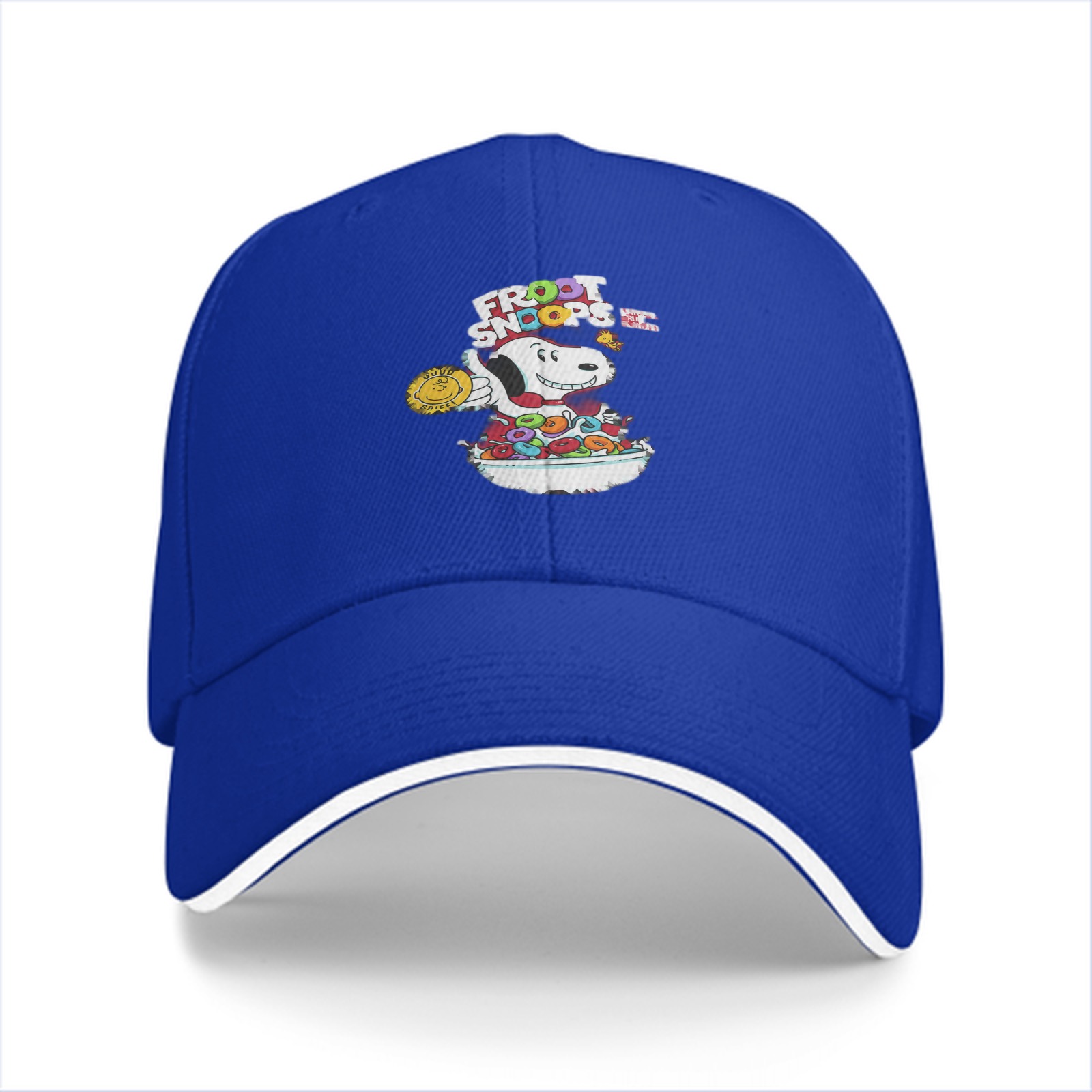 Black baseball cap with Froot Snoops Snoopy cereal graphic