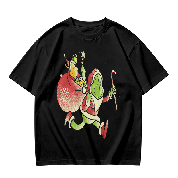 Olive T-shirt with Grinch Santa Christmas Graphic Design
