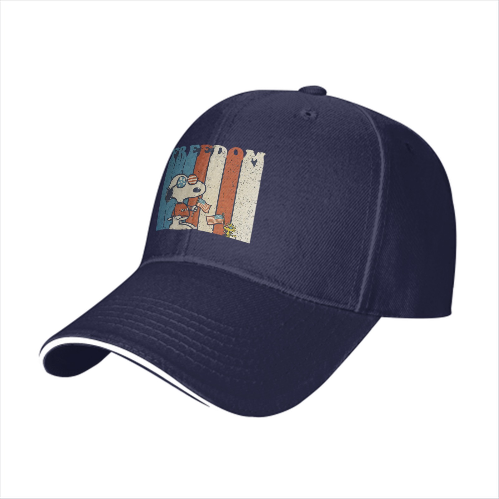 Black baseball cap with Snoopy Freedom patriotic graphic design