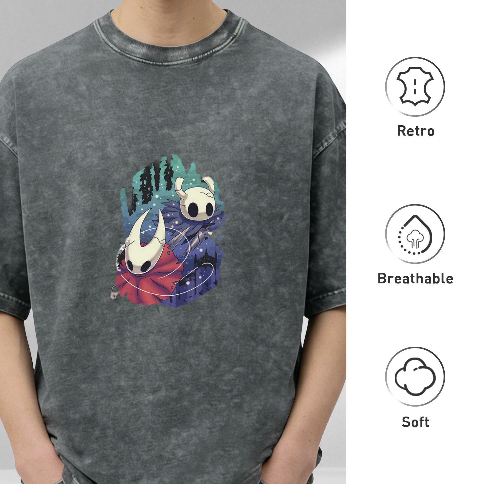 Hollow Knight Characters Graphic Washed Black T-Shirt