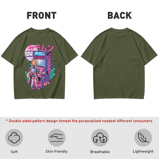 Anime girl playing moon arcade game graphic tee