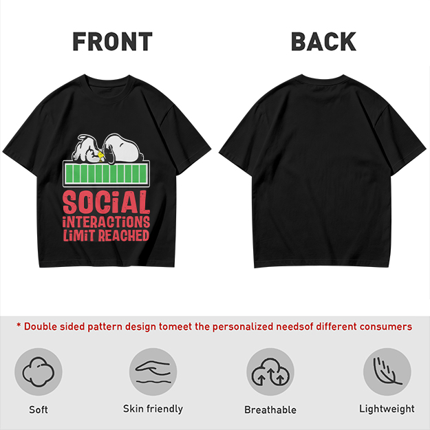 Olive t-shirt with Snoopy 'Social Interactions Limit Reached' print