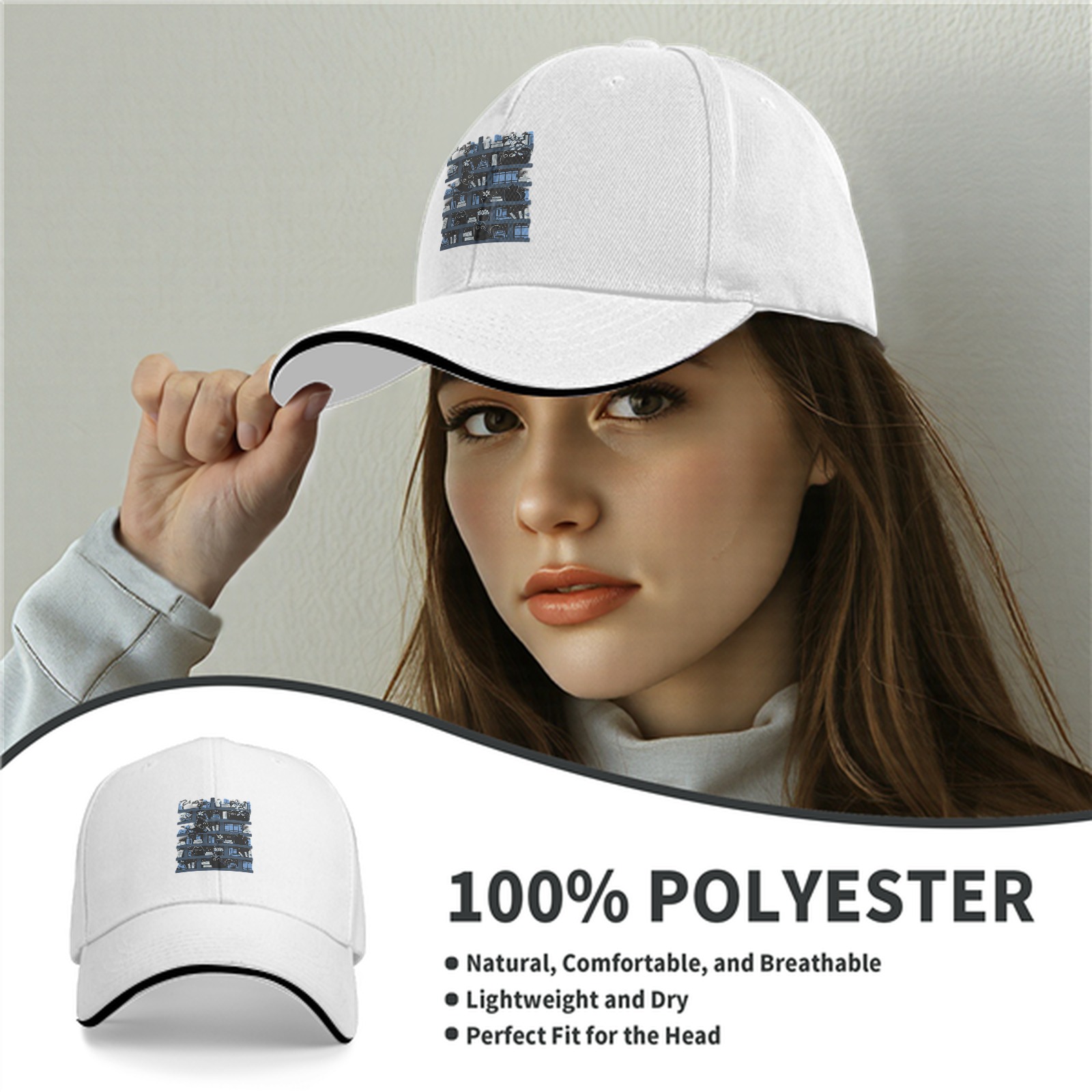 Black Baseball Cap With Bookshelf And Black Cat Graphic