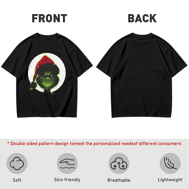 Olive Green T-Shirt With Grinch Wearing Santa Hat Graphic