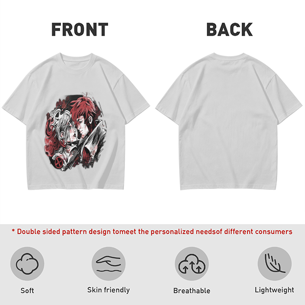 Olive T-Shirt with Anime Style Character Portrait Print